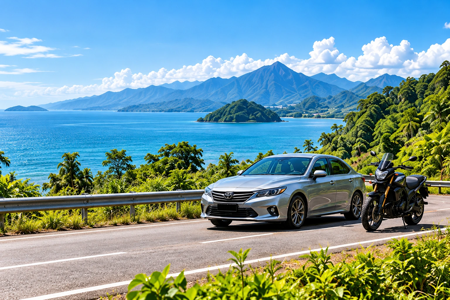 Kereta dan motosikal di jalan pesisir Sabah